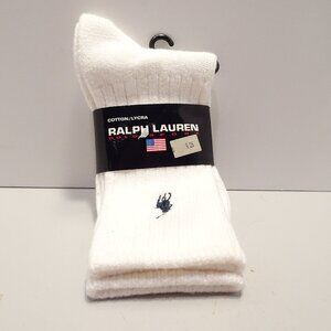 NEW Polo Ralph Lauren Sport Crew Socks White Men’s Deadstock Size 9-11